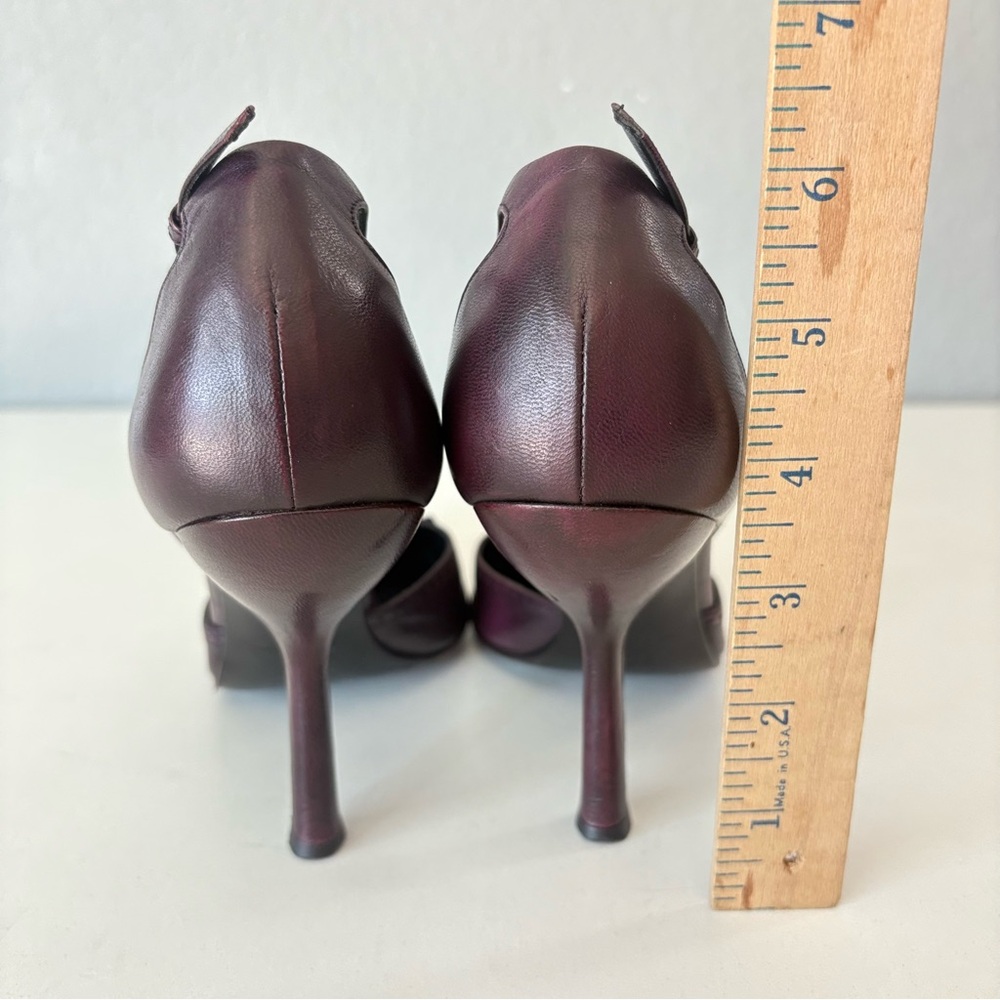 Miu Miu Dark Burgundy Leather Ankle Strap Pointed Toe Women’s Pump Heels US Sz 7 - Picture 3 of 13